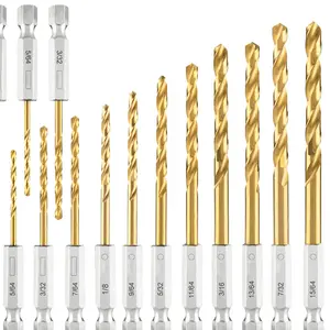 BODERI 1/4 Impact Drill Bit Sets, 10Pcs Titanium HSS Twist Hex Shank Drill Bit Set for Metal, Steel, Wood, Plastic, Quick Change Design