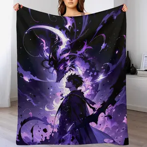 Anime Solo Leveling Flannel Blanket - Shrinkage-Proof & Ultra Soft Throw for Couches, Dorms, Road Trips | Machine Washable Gift for Otaku & Cozy Life Lovers