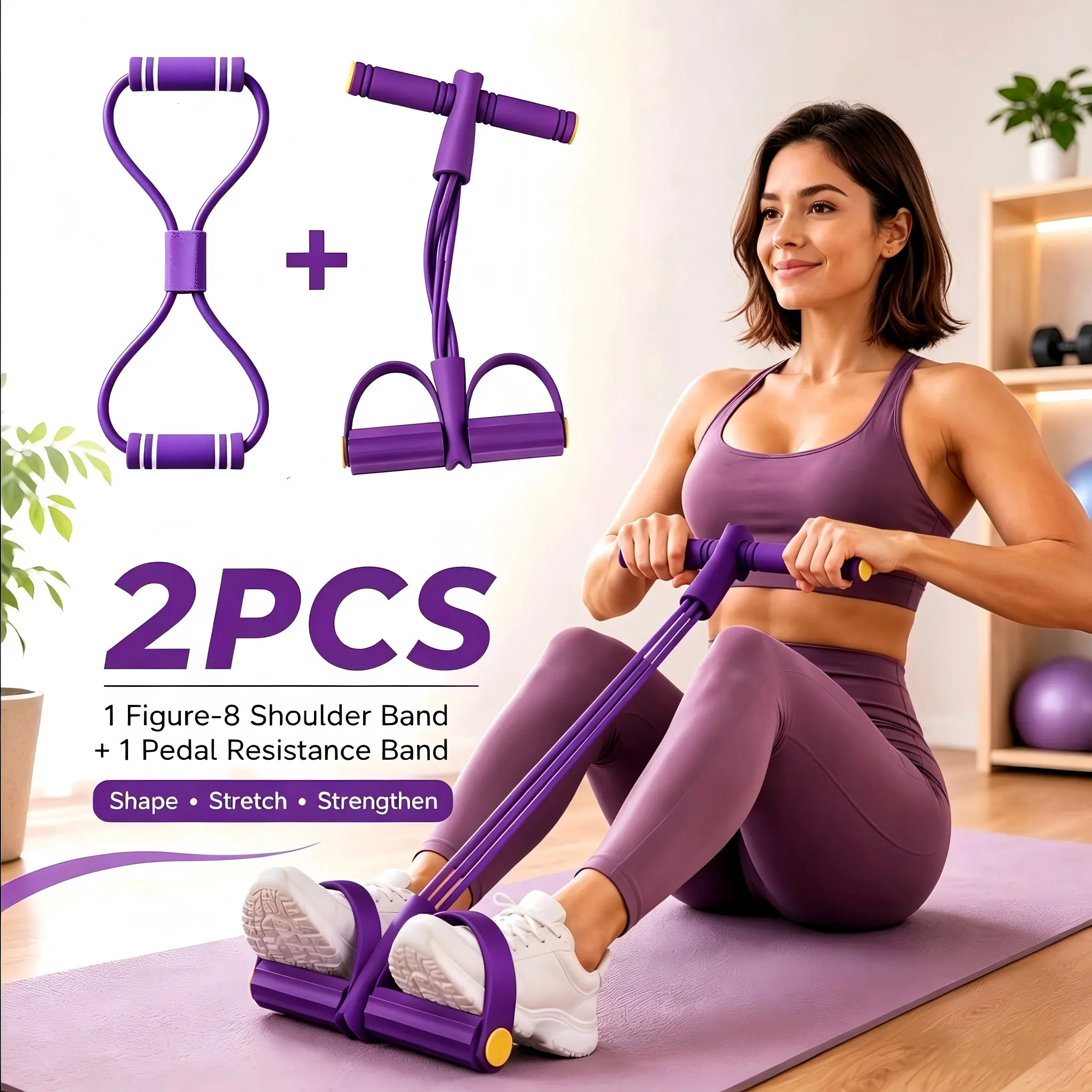 $3.99 6-Tube Pedal Puller with Free Figure-8 Rope Gift - Lightweight Fabric Bands for Glute Growth, Abs at Home, Low Impact & Arm Workouts for Women, Outdoor Fitness Equipment (Includes Resistance Band Workout), Low Impact Workout