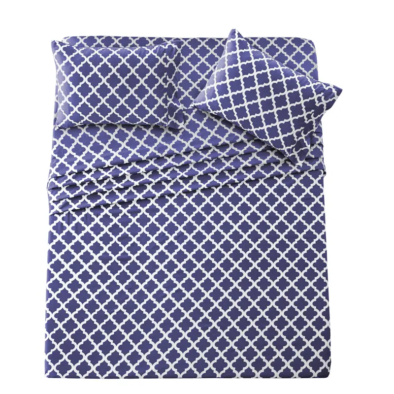 LDC LUX DECOR COLLECTION 4-Pc Quatrefoil, Floral & Paisley Decorative Bedding Set - Multi-Size, 16" Deep Fit Sheets with Pillowcases - Polyester, Wrinkle-Free, Breathe Easy, Cooling Hotel Luxury Summer Gift