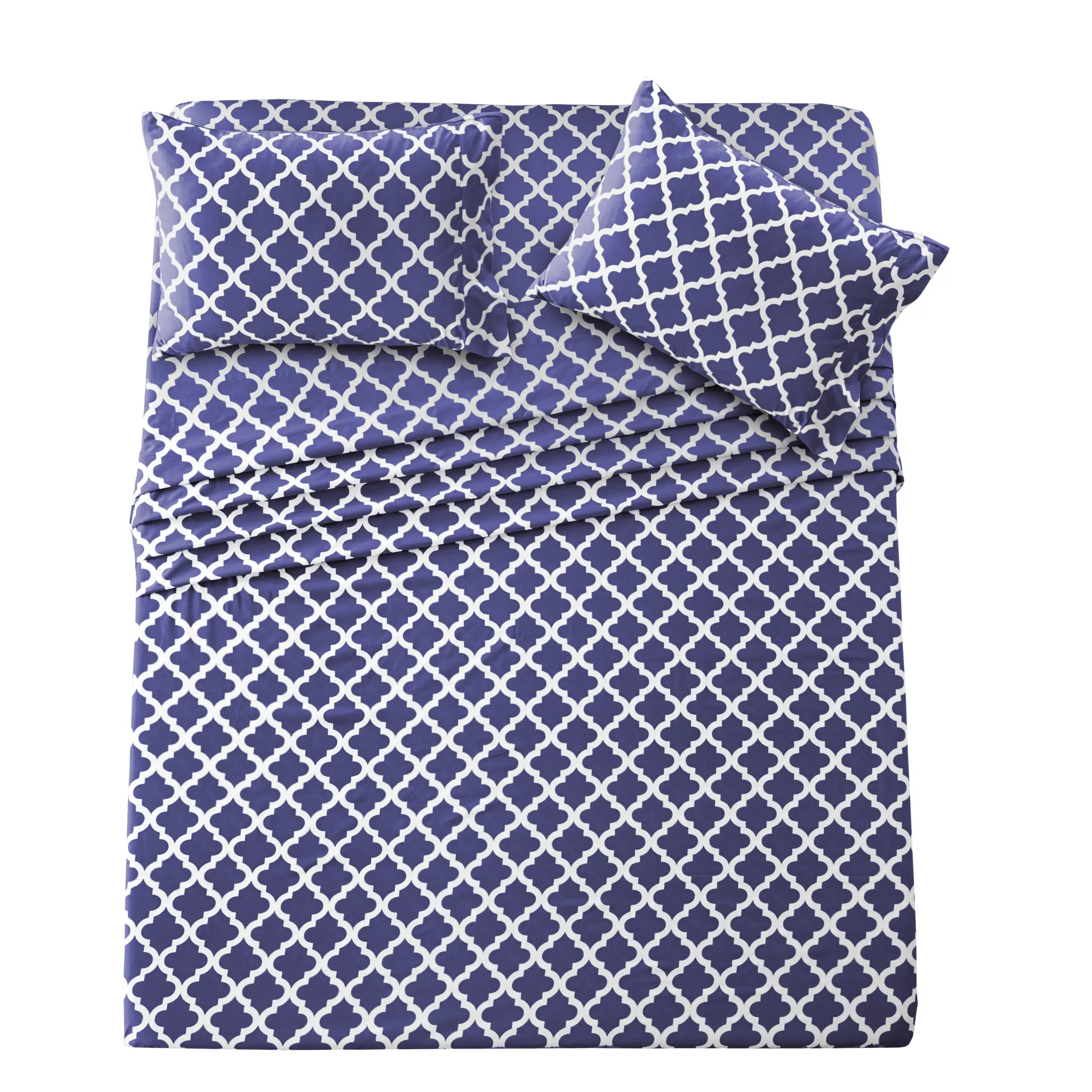 Lux Decor 4 Pc Quatrefoil, Floral & Paisley Bedding Set - Upto 16 inches Deep Pocket Wrinkle Free Soft Bedding Set with Pillowcases - Brushed Microfib