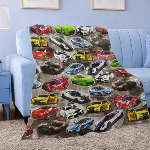 Soft Comfortable Funny Car Throw Blanket Kids Cartoon Racing Cars Flannel Blankets Lightweight Warm for Bedroom Sofa Playroom Perfect for Nap Time Relaxing Family Daily Use