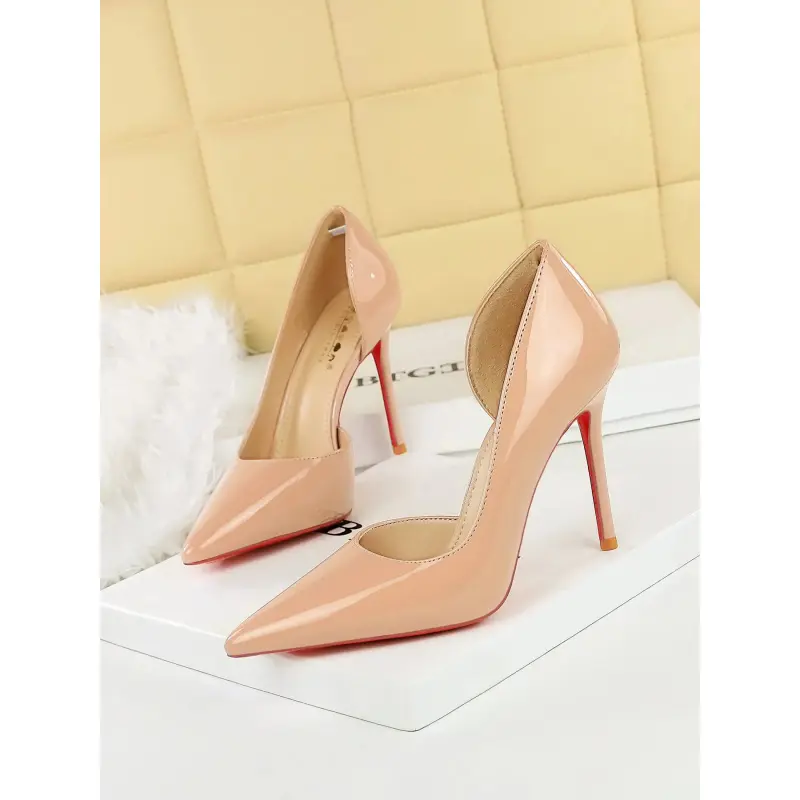 Women's Patent Leather Stiletto High Heels, Classy Stiletto Heels, Pointed Toe Design, Breathable Side Cutout, Elegant Office & Party Shoes, Stylish