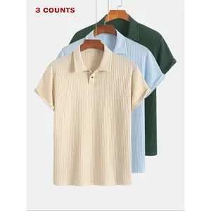 Solid color Pique texture knitted polo shirt, a summer regular fit casual short sleeved top, men's daily wearRAIMENTRY