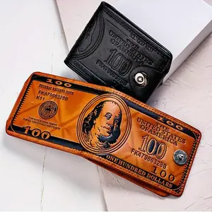 Stylish Vintage-Style Wallet with Multi-Card Slots & $100 Bill Design - Durable Black & Brown Coin Purse for Men and Women, Perfect for Daily Use or as a Unique