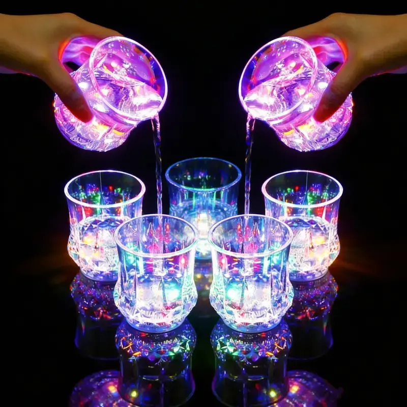 7oz Portable Beverage LED Light-Up Trigger Cups, Automatic Glow Tumblers, Specialty Kitchen Drinkware for Wedding Party Favors, Home Bar Use
