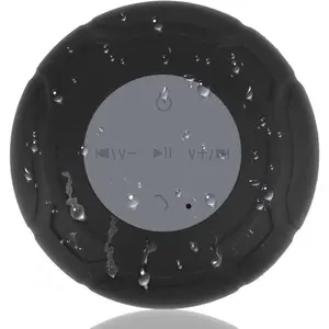Shower Speaker   Mini Small Cute Portable Water Resistant Bathroom Speaker Suction Cup, Handsfree Speakerphone with Built-in Mic,4hrs of Playtime - Black