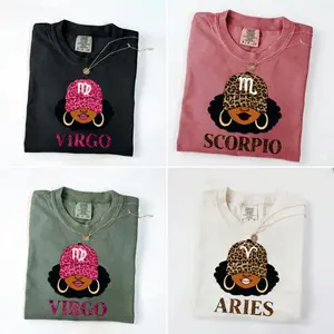 Comfort Colors Full 12 Zodiac Zodiac Vibes T-Shirt – Afro Woman Astrology Sign Pullover with Sparkly Hat Graphic, Unisex Horoscope Crewneck Gift - DarkFlex