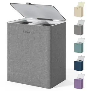 Kitsure Large Laundry Hamper 95L Dark Gray Double Divider Laundry Basket with Lid & Removable Inner Bags Heavy Duty Rolling Clothes Hamper for Bathroom Bedroom