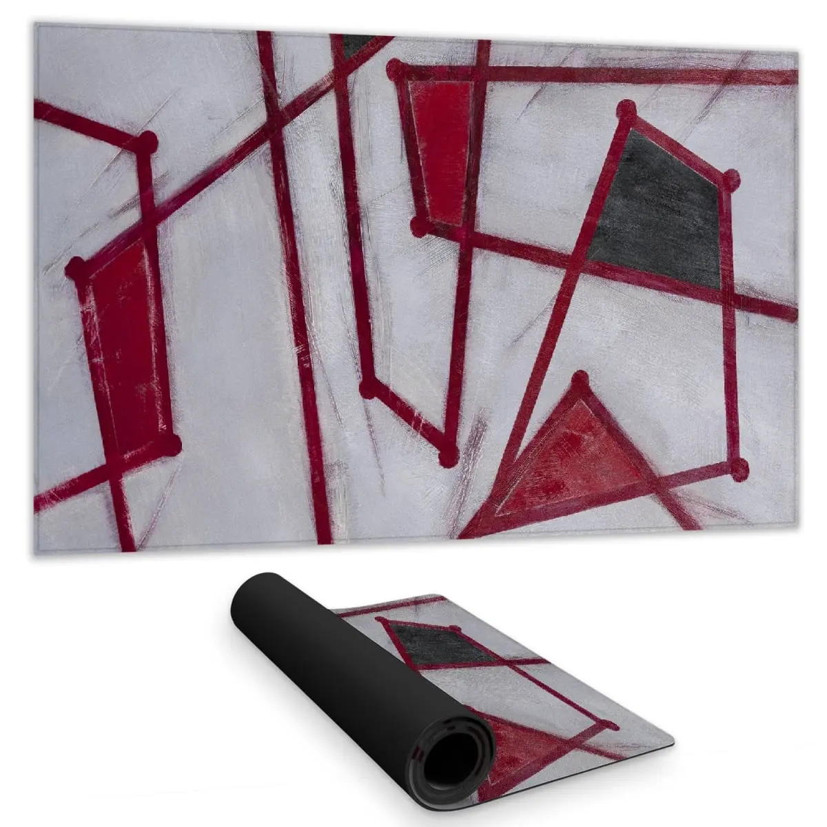 14x24 in. Contemporary Geometric 360 Stand Desk Mat - Red Outlined Shapes, Smooth Surface, Water-Repellent, Non-Slip Rubber Back for Home Supplies, Home Decor