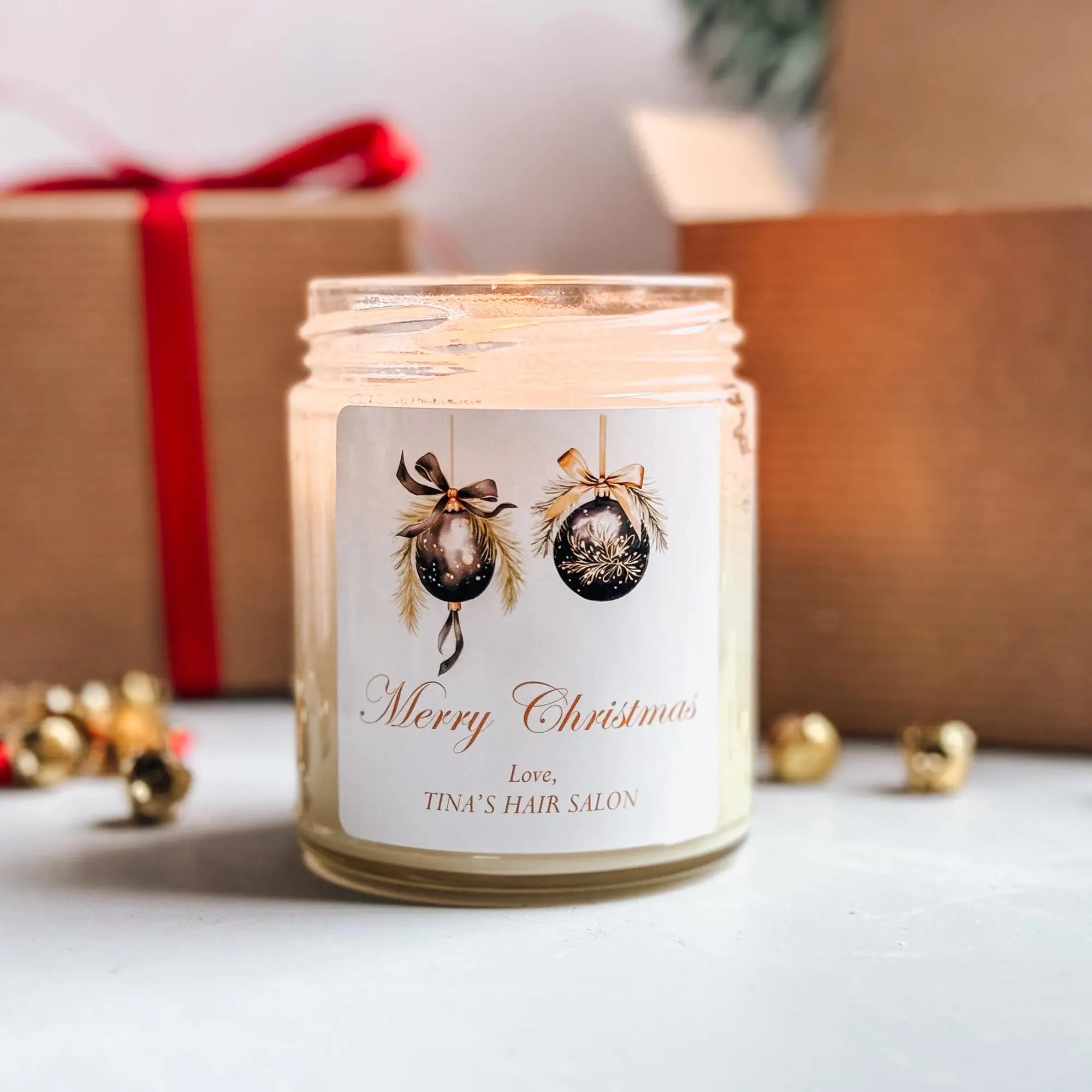 9 oz Custom Merry Christmas Candle | Stocking Stuffer | Gift for Coworker | Secret Santa Gift | Christmas Gift for Neighbor | Scented Candle Decor Glass