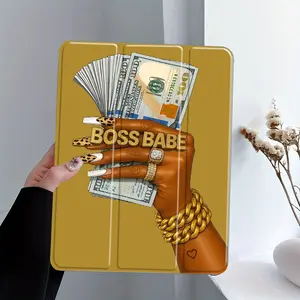 "BOSS BABE" iPad Protective Case, Tablet casing, Money & Leopard Nail Aesthetic Cover with Trifold Stand, Anti-Drop Scratch-Resistant, Transparent Acrylic Back, Fits iPad 7.9/10.2/10.9/11/12.9 inch, Shock-resistant Full Cover Ideal for Office