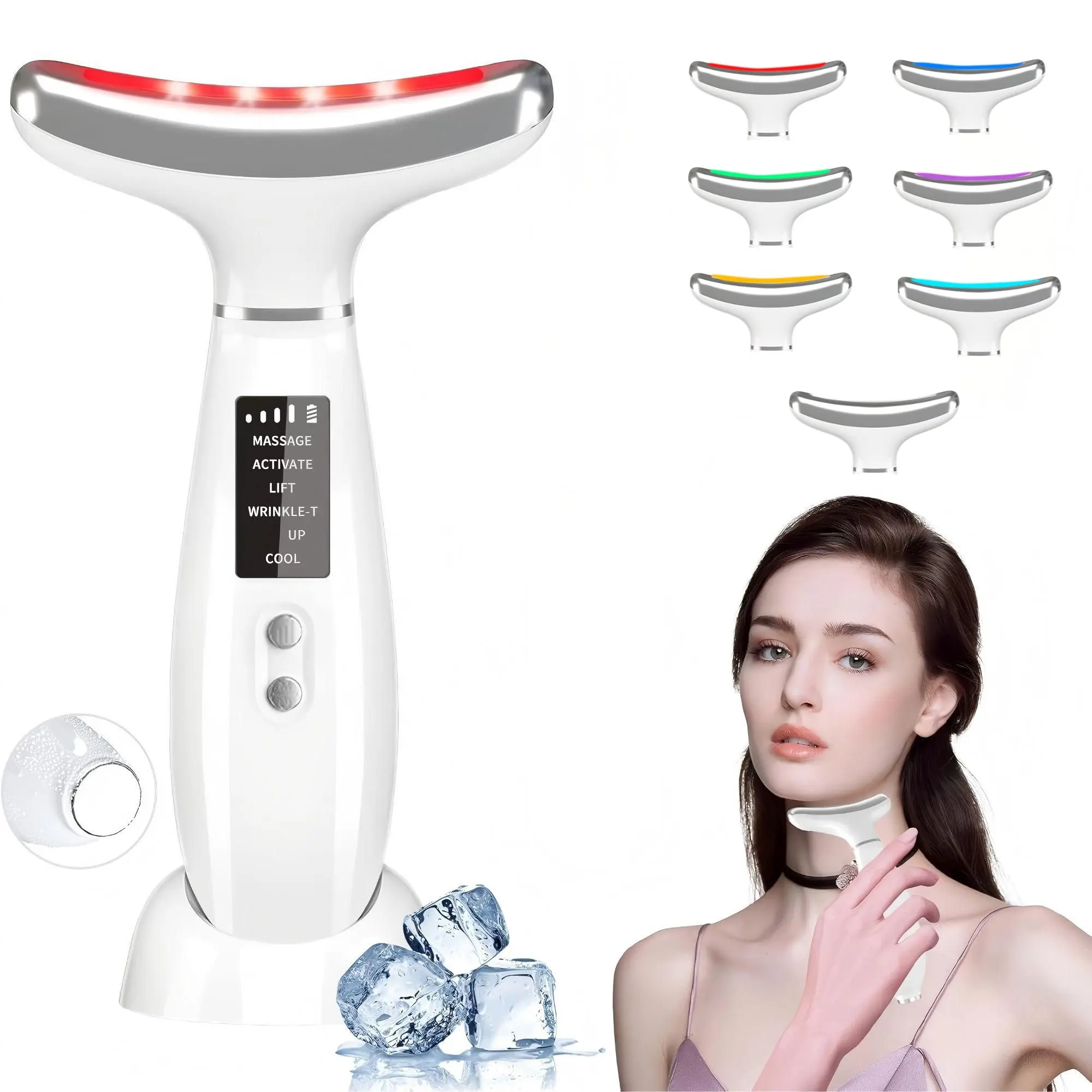 Electric Facial Massager, High-Frequency Vibration Neck & Face Massager, Cool and Warm Dual Temperature Control, 6 Skincare Modes, 7 Color LED Lights, Facial Skin Care Beauty Machine for Face and Neck Skin Care, for Home Skin Care, with Storage Base