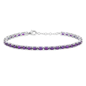 Traditional Blue Topaz Oval Stone Strand Tennis Bracelet .925 Sterling Silver-7.5 Inch