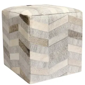 Canvello Galaxy Cowhide & Sari Silk Pouf Ottoman