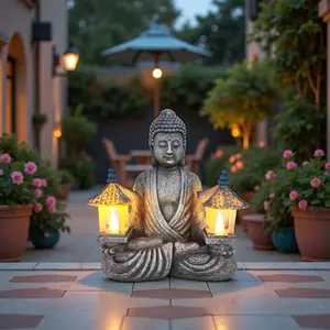 Solar-Lit Zen Figurine Statue - Outdoor Religious Home Decor for Patio, Mother’s Gift with Glow Feature
