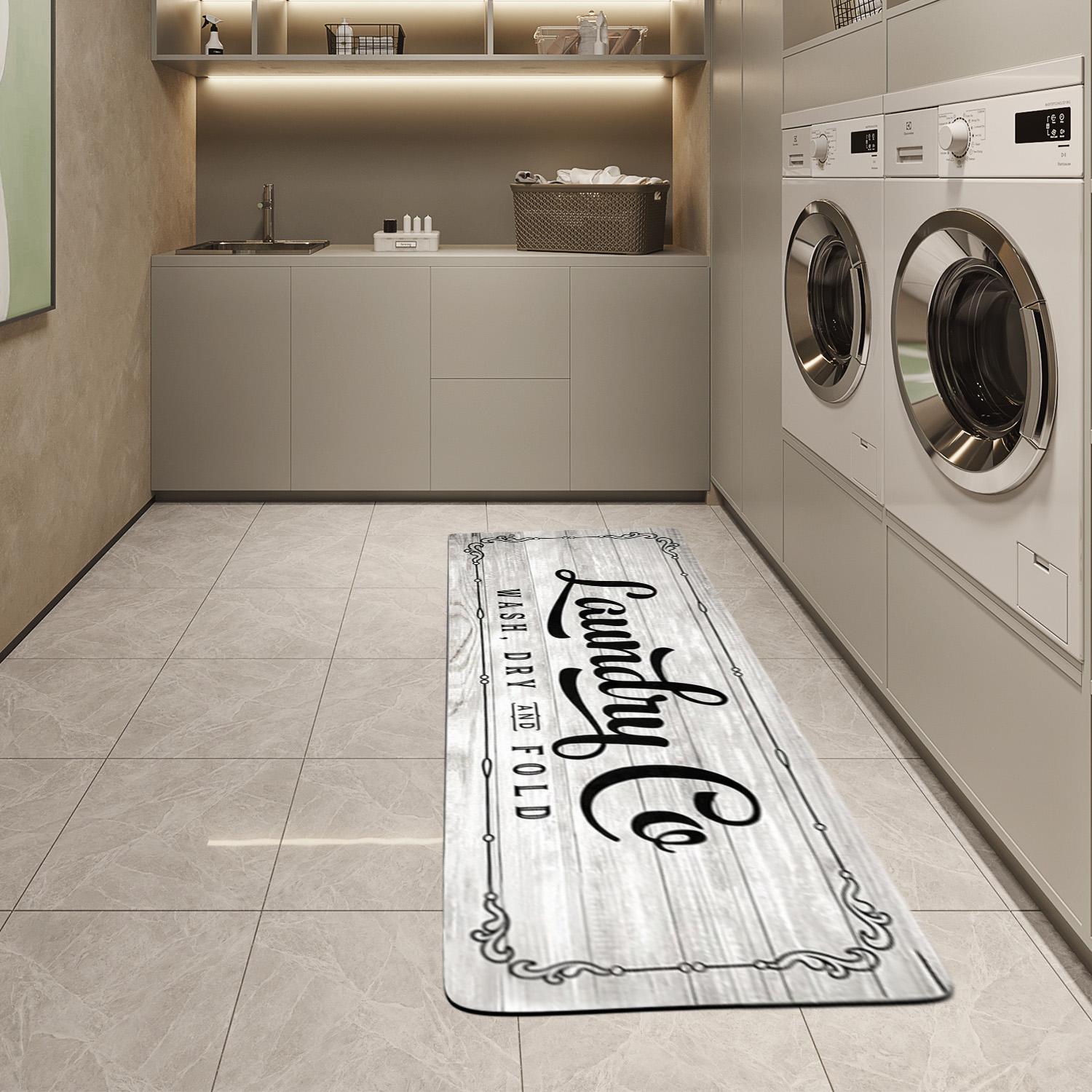 Non Slip Laundry Room Floor Mat Washable Durable Runner Rug with Letter Pattern Ideal for Laundry Rooms and Hallways