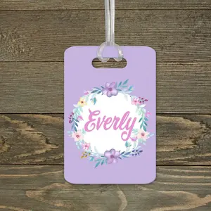 Personalized Luggage Tag | Custom Monogram Bag Tag | Lavender Wreath