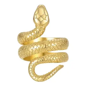 Cleo Snake Ring - Gold Finish with Textured Design and Unique Snake-Shaped Band