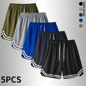 Men’s 5-piece athletic shorts set with drawstring and pockets, lightweight design, quick-drying breathable basketball shorts, suitable for running, fitness, beach, and outdoor activities—summer menswear