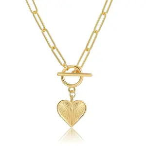 Dainty Toggle Heart Charm Necklace 14K Gold Plated