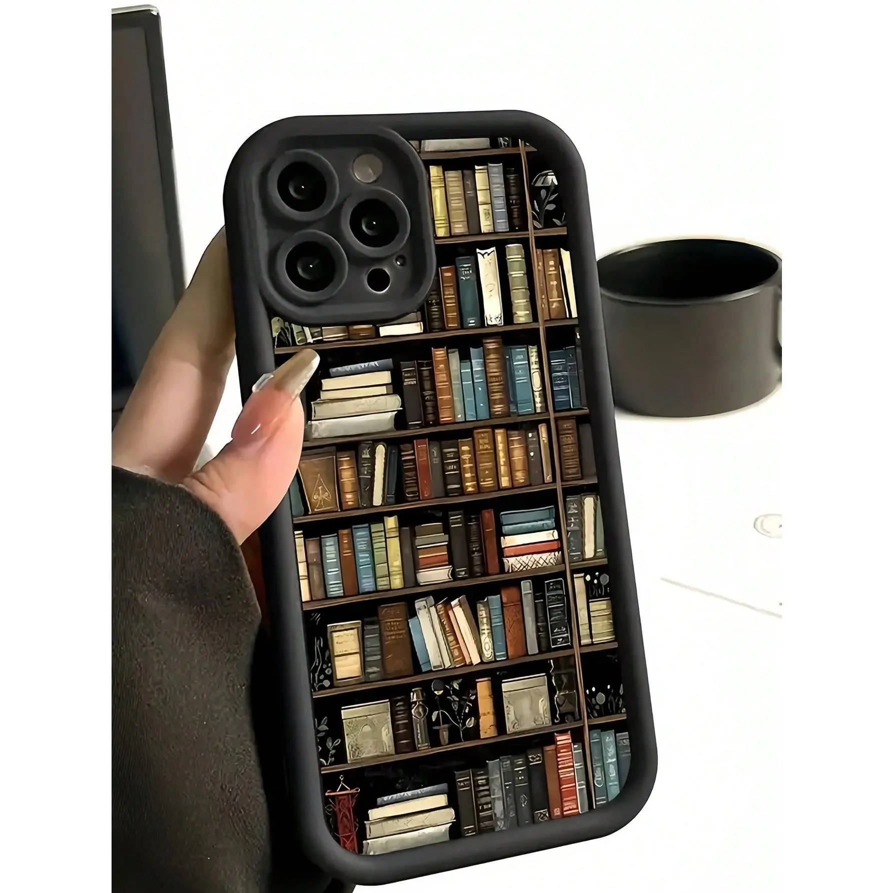 Retro Bookshelf Design TPU Smartphone Case - Full-Coverage, Shockproof Protective Casing, Mobile Phone Accessory for iPhone 17/16/15/14/13/12/11, Creative Elegant Holiday Gift by