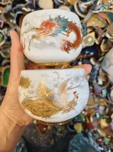 Yongzhi White Jade Qilin Cup with Dragon and Phoenix Motif, Auspicious “Harmony and Prosperity,” Iridescent Sky-Blue Glaze, Personal Teacup, High-End Masterpiece Cup, Single Cup, Large Capacity, Handcrafted by a Master