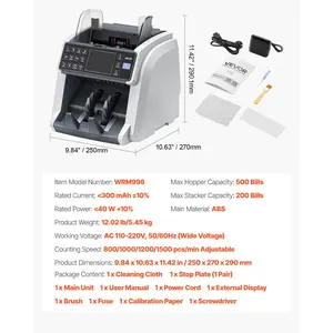 VEVOR Money Counter Machine, Mixed Denomination Bill Cash Counter with CIS/UV/MG/IR/DD/DBL/HLF/CHN Counterfeit Detection, Multi-Currency Support, Money Counting Machine with External Display