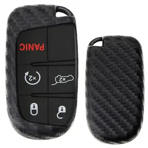 iJDMTOY Carbon Fiber Pattern Soft Silicone Key Fob Cover Case For Charger Challenger Durango Dart, Grand Cherokee, Renegade, 200 300 Smart Key
