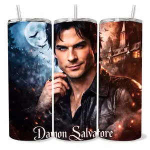 Damon Salvatore 20 oz Tumbler - BPA Free, Stainless Steel, Leak Proof, Clear Lid, Includes Straw