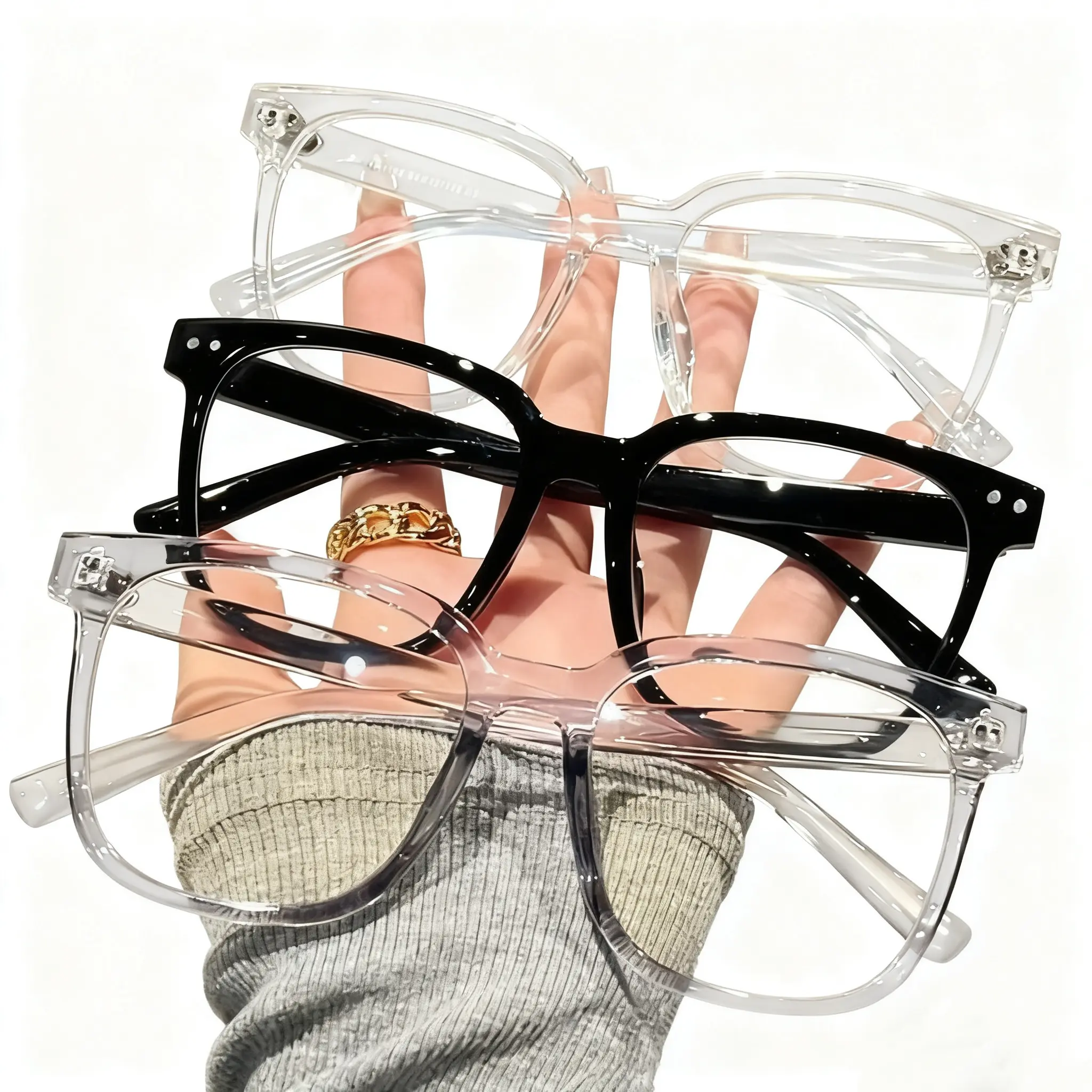 3 Pcs Unisex Square Frame Anti Blue Light Glasses Trendy Campus Style Face Slimming Optical Eyewear Clear & Black Frames Available Cute High-Quality Specs
