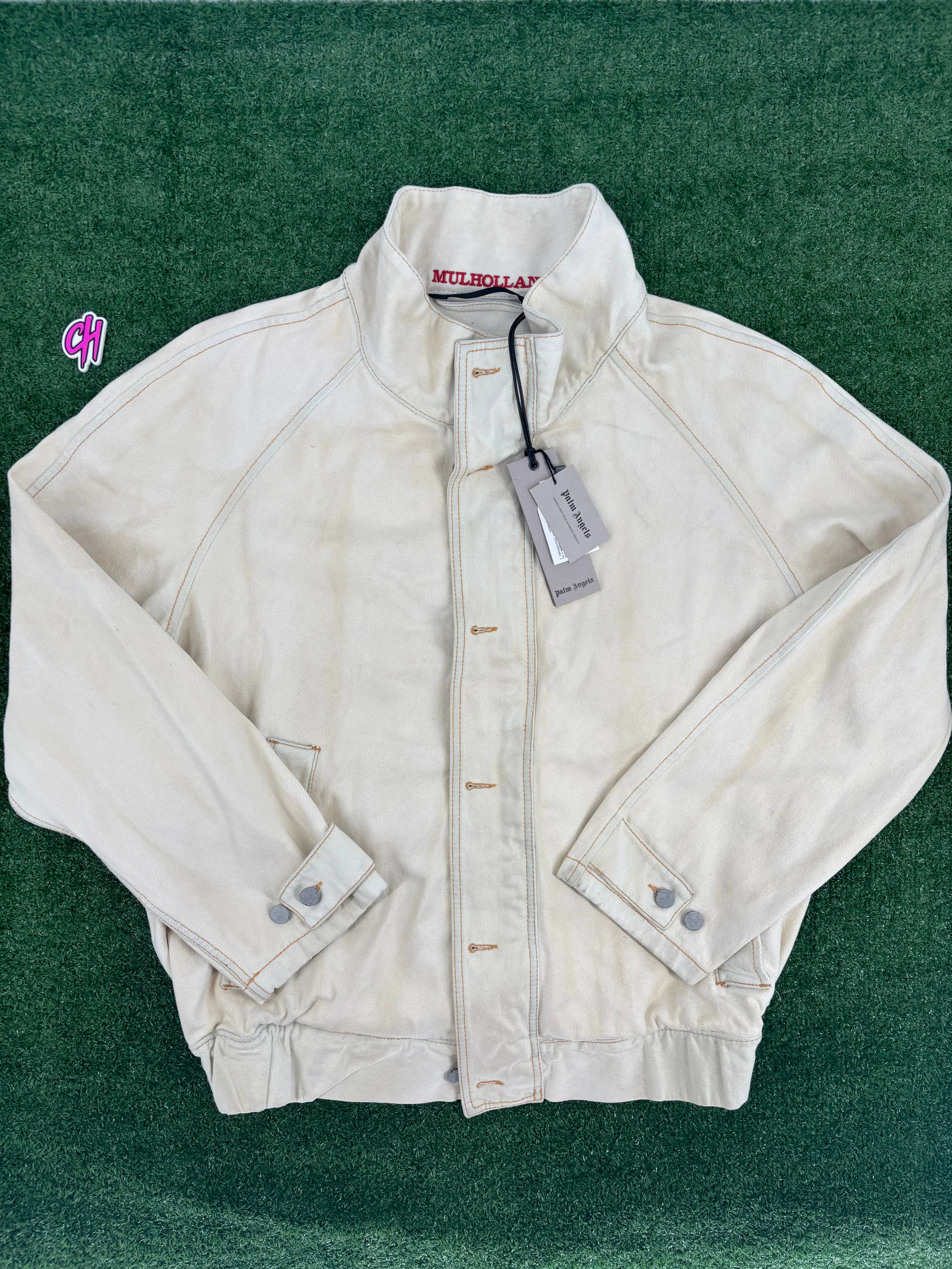 Palm Angels Mulholland Denim Trucker Jacket Beige Size Medium