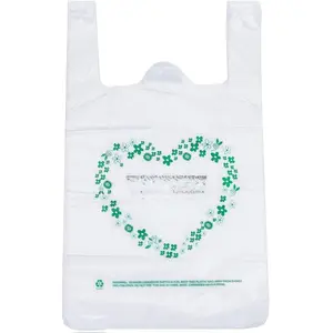Thank You T Shirt Bags White Plastic Grocery Bags with Handles, Standard Supermarket Size, 12 x 20 inch (50 pcs)