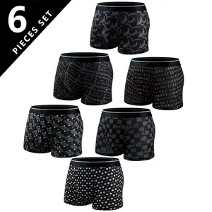 [6Pcs/Pack]Fashionable Underwear print, Stretchy Boxer Briefs, Moisture Transferring,Soft and Comfortable,Quick Drying and Breathable ,Four Seasons Male shorts