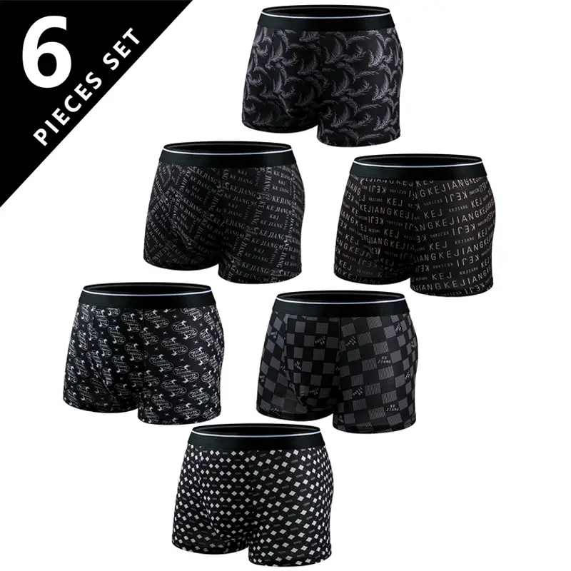 [6Pcs/Pack]Fashionable Underwear print, Stretchy Boxer Briefs, Moisture Transferring,Soft and Comfortable,Quick Drying and Breathable ,Summer Male sho