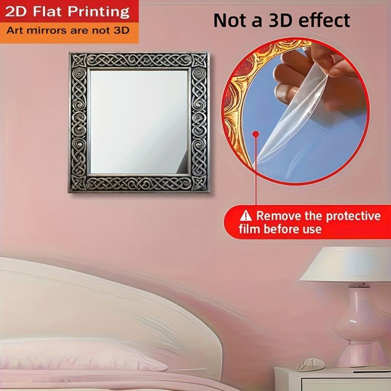 1pc Nordic retro style and mysterious ritual Celtic pattern wall mounted mirror, wood+acrylic mirror, 2D flat (40cm/15.74inch) home wall decoration, room decoration, bathroom mirror, creative makeup mirror, housewarming gift