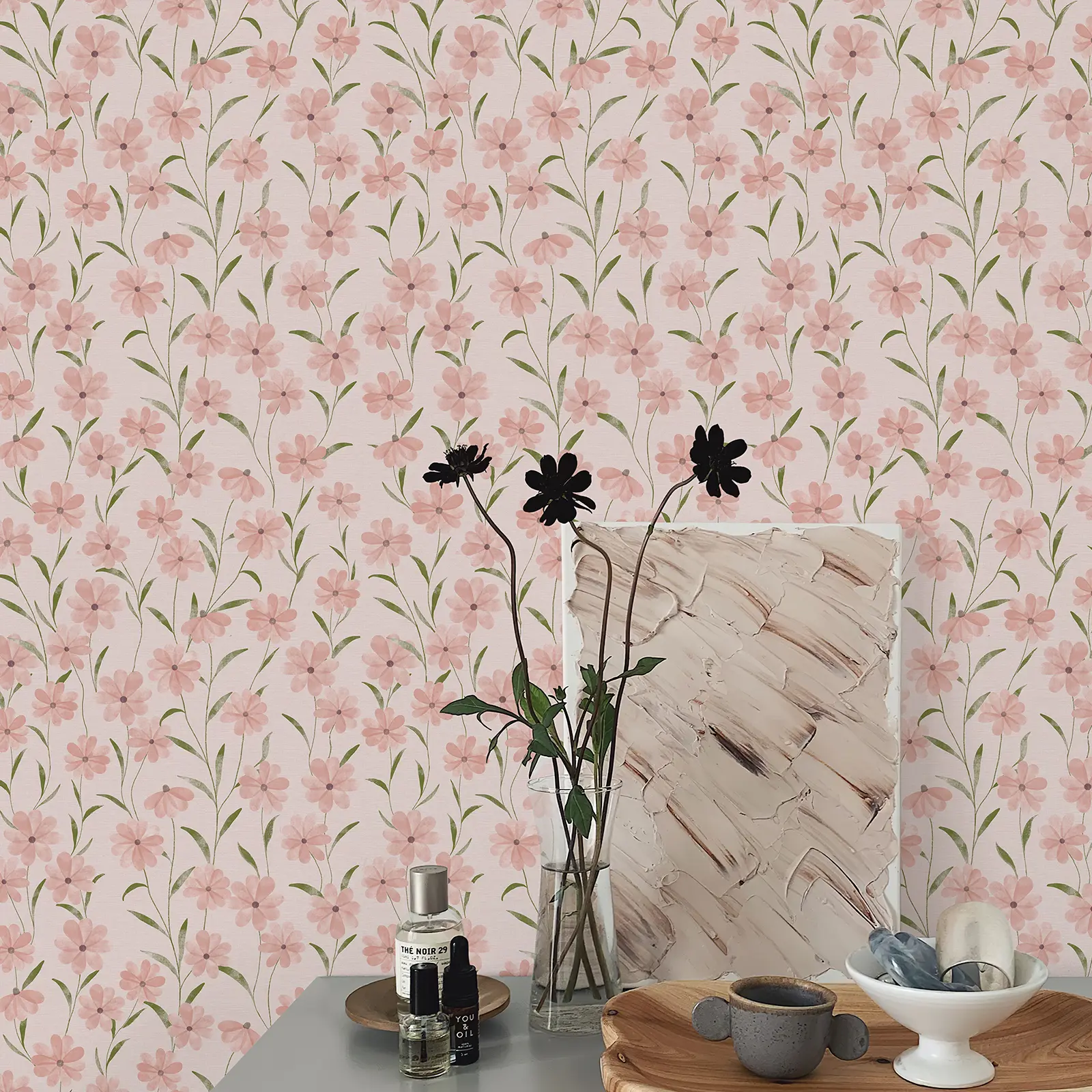 JIFFDIFF Botanical Garden Peel and Stick Wallpaper, 17.3" x 400" Removable Self Adhesive Floral Contact Paper for Bedroom Bathroom Closet Cabinet Furniture Makeover