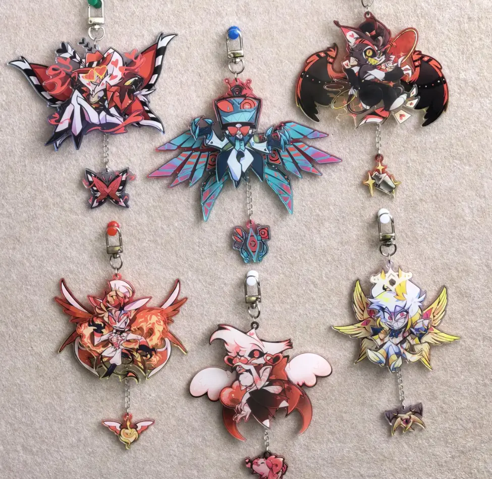 Hazbin Hotel Acrylic Charm Keychain Movable Wings Pendant Double Layer Desk Decor Gift