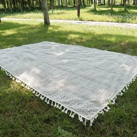 Boho Style Lace Tassel Picnic Mat, 1 Count Lightweight Foldable Picnic Blanket, Portable Picnic Mat for Outdoor Camping, Lawn Picnic, Outdoor Camping Supplies, Camping Equipment, Camping Gear