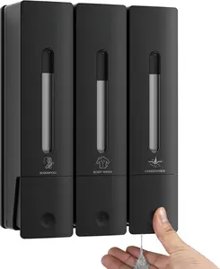1984 Shower Soap Dispenser Bathroom Set Shampoo Conditioner  Wash Dispenser Wall Mounted Shower Shampoo Dispenser 3 Chamber No Drill for Home  Hotel 3 x 400ml Black