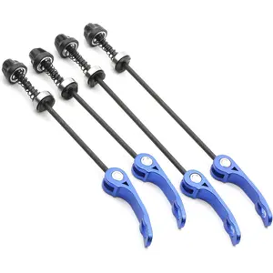 Black/Blue Quick Release Bicycle Hub Front & Rear Hollow Axle Shaft Fit for Road Bike, Mountain Bike, MTB, BMX, 2 Pairs