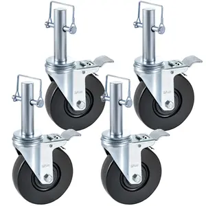 VEVOR 4 Pack 5" Heavy Duty Scaffolding Rubber Swivel Caster With Dual Locking 1" Solid Round Stem 280LBS Capacity Per Wheel