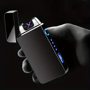 Windproof Double-Arc Lighter, Usb Rechargeable, Pulse Plasma Flameless Ignition, Led Power Display, Ergonomic Handle, Suitable For Camping, Candles, Incense, And Gifts