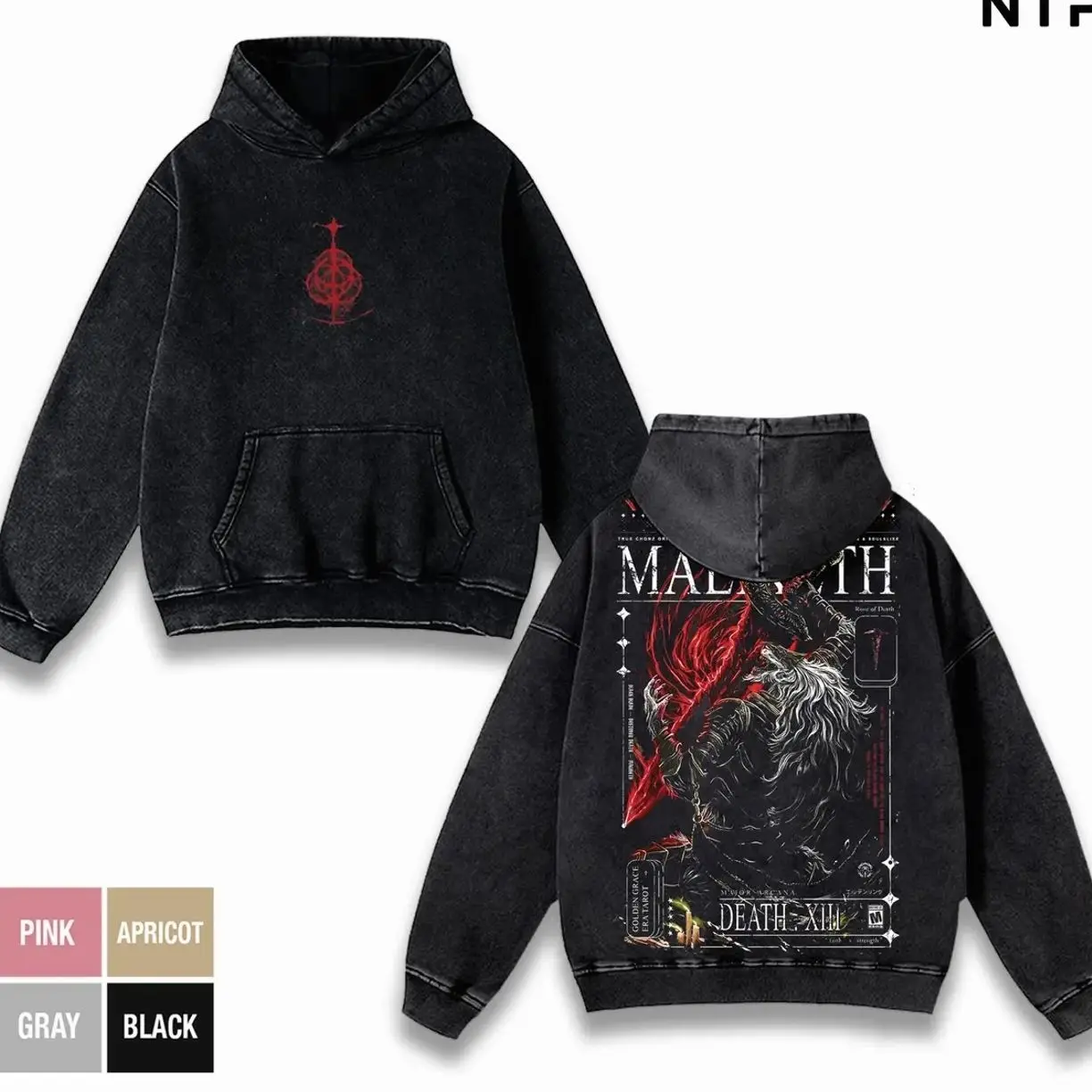 Elden Ring Maliketh Washed Hoodies & Tees, Vintage Graphic T-shirt, Unisex Streetwear Oversized Cotton Loose-Fit Apparel, Gamer Gift Summer Outfits, Trendy Gaming Merch SZG