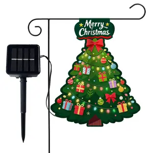 Solar Powered Strip Lights Creative Alien Christmas Tree Garden Flag Holiday Decoration, LED Strip Lights for Outdoor Decor