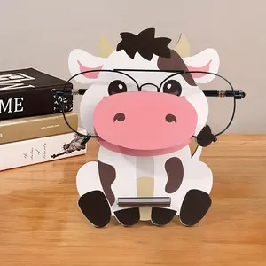 1 Cute Cow Wooden Glasses Frame - Cute Cow Shaped Glasses Display Frame, with Black Frame, Red and White Wooden Desktop Decoration, Suitable for Home and Office, Birthday Gift - Fun Cow Theme