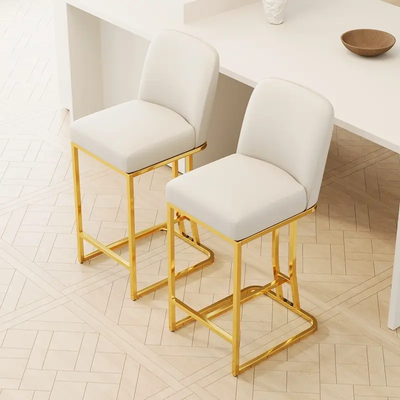 Modern White & Gold Dining Bar Chairs Set of 2 - Comfortable High Stools with Foam Padding & Anti-Slip Pads for Bars, Restaurants, or Kitchens