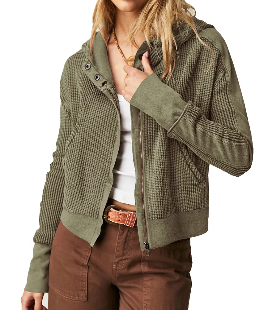 Womens Military Anorak Jackets Safari Utility Zip Up Hoodies Waffle Bomber Shackets