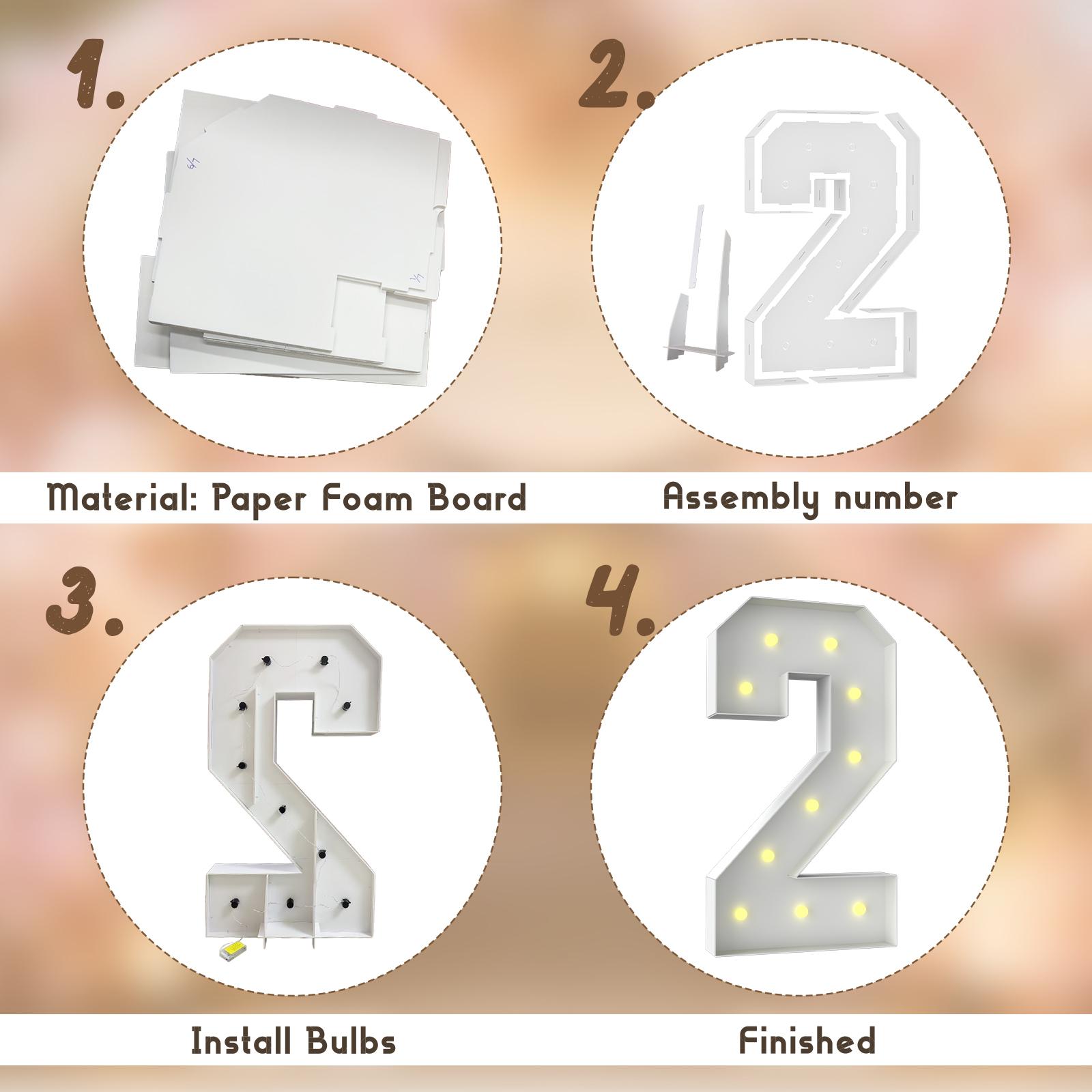 4FT Light Up Numbers 0-9, DIY Assembly, LED Warm Paper Foam Marquee Numbers for First Birthday Party Birthdays Graduation Party Wedding Baby Shower