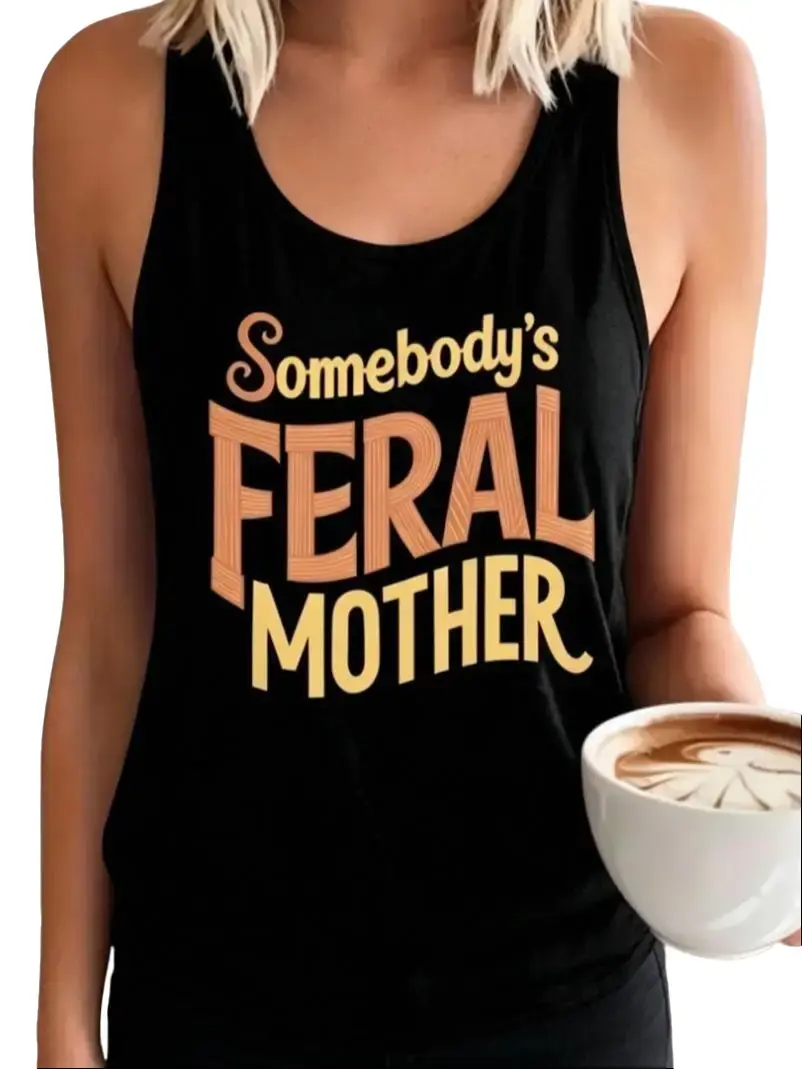 Women's Sassy Quote Graphic Tank Top, Breathable Everyday Mum Tops for Women, Polyester